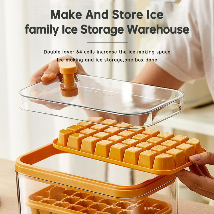 Ice Cube Tray with Lid and Bin, 2 Pack for Freezer, 64 Pcs Ice Cube Mold  (Green) 313027986906